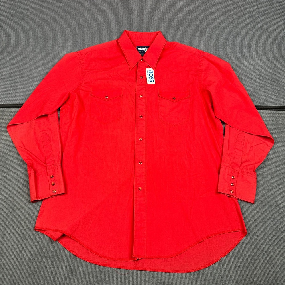 Vintage NWT Wrangler Cowboy Cut Western Shirt 17-34 Red Pearl Snap Long Sleeve
